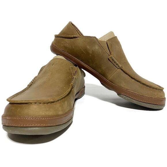 OluKai Moloa Men’s Nubuck Casual Leather Loafers Shoes Size 9.5 Ray Toffee Brown - Picture 1 of 12